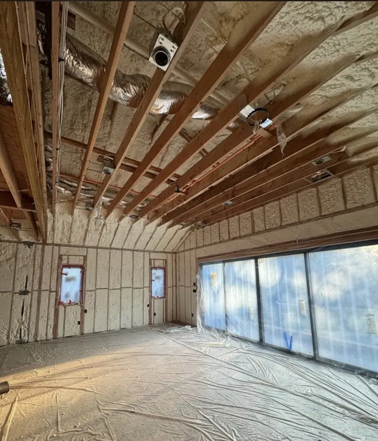 Interior walls and ceiling insulated with spray foam during new construction in Rosemead